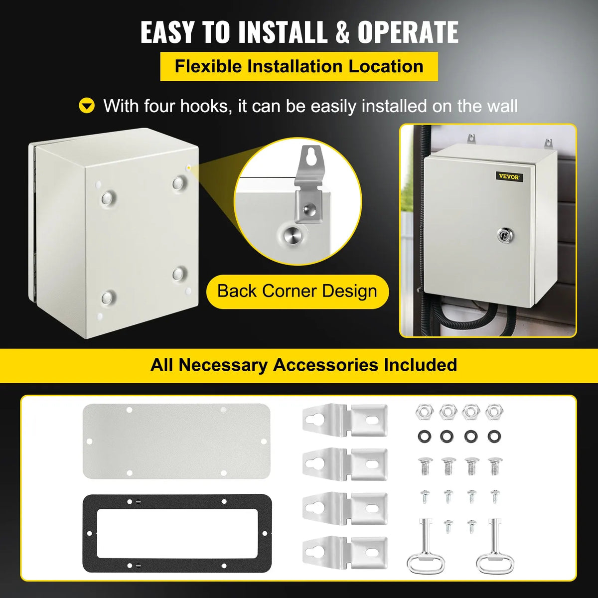 NEMA 4X Steel Enclosure 4 Sizes, IP66 Water/Dustproof w/Mount Plate - Outdoor/Indoor Elec Box