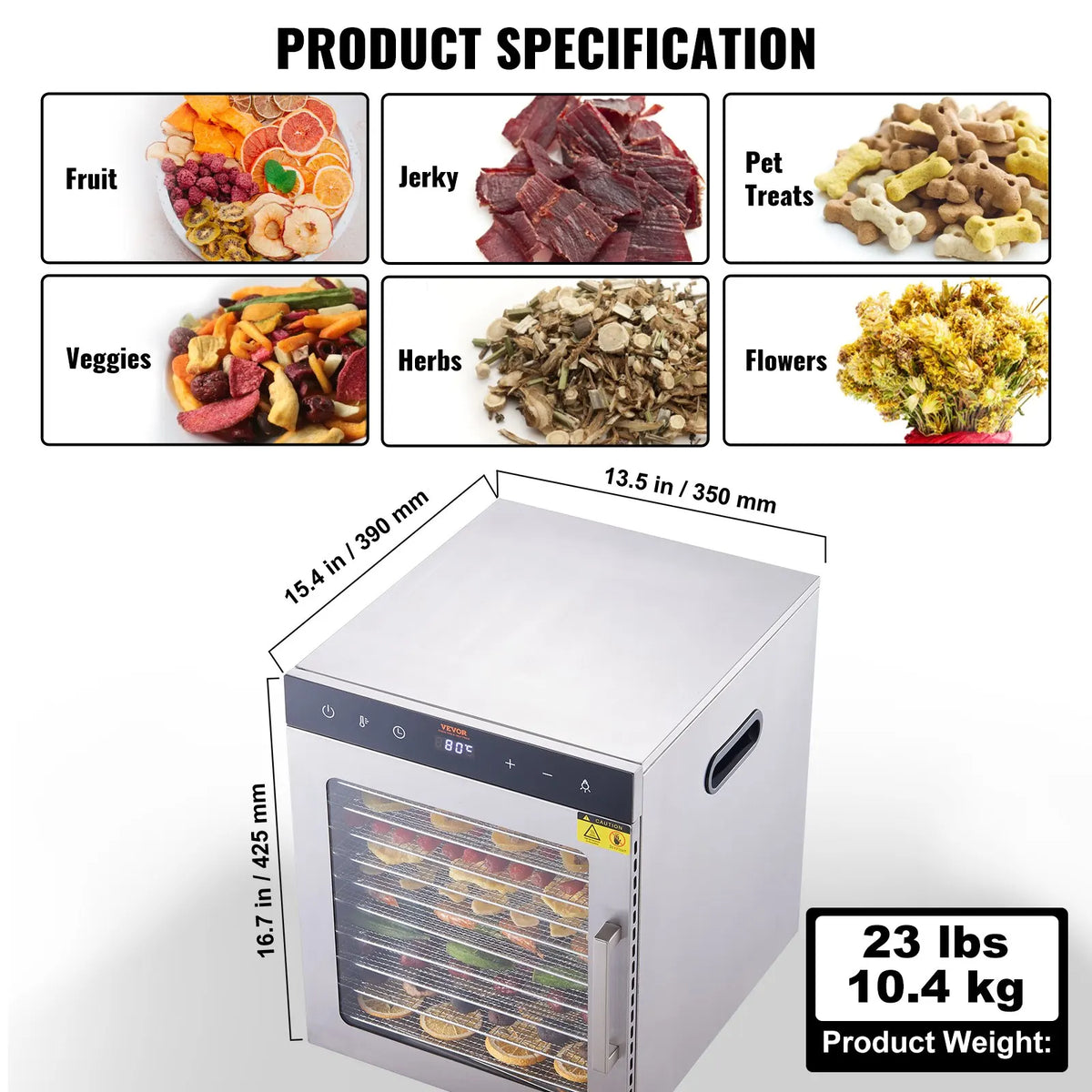 10 Trays Food Dehydrator Stainless Steel Machine 800W/1000W Household Vegetables Fruit Dryer with Digital Timer for Home