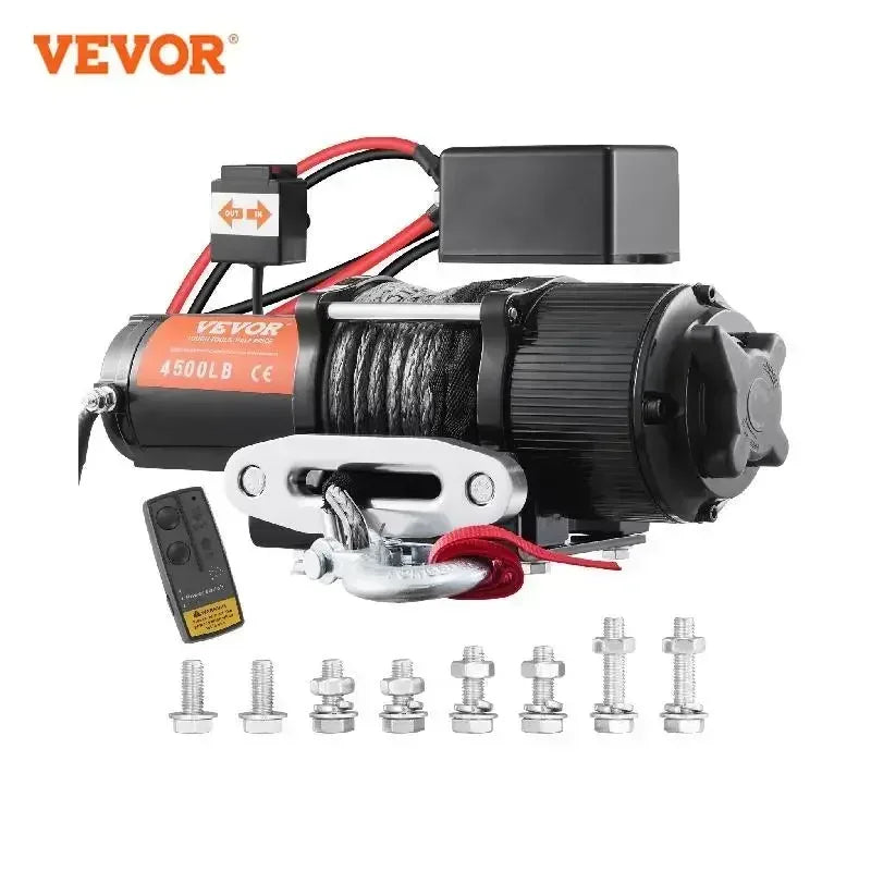 Electric Winch 2000-4500lbs Nylon or Steel Rope W/Wireless Handheld Remote & 4-Way Fairlead for Towing Jeep Off-Road SUV