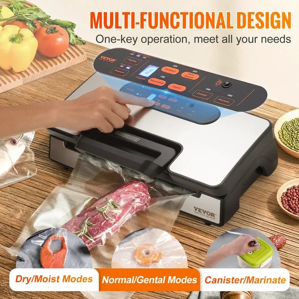 Vacuum Sealer Machine Food Preservation Storage Saver 90Kpa for Dry Moist Food Storage Automatic and Manual Air Sealing
