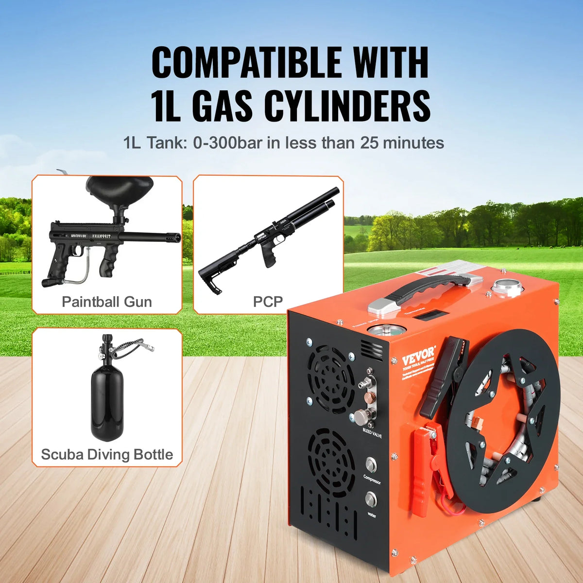PCP Air Compressor, 4500PSI/30Mpa Portable PCP Airgun Compressor - Built-in Water and Fan Cooling System, Auto-Stop
