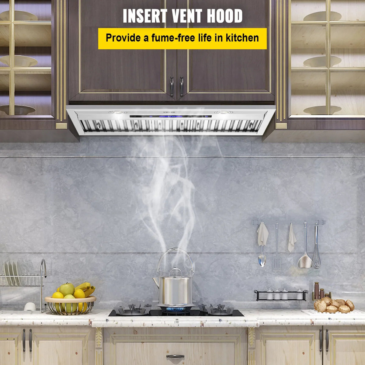 Insert Range Hood, 30/36 Inch Stainless Steel Built-in Kitchen Vent with Touch & Remote Control LED Lights Baffle Filters