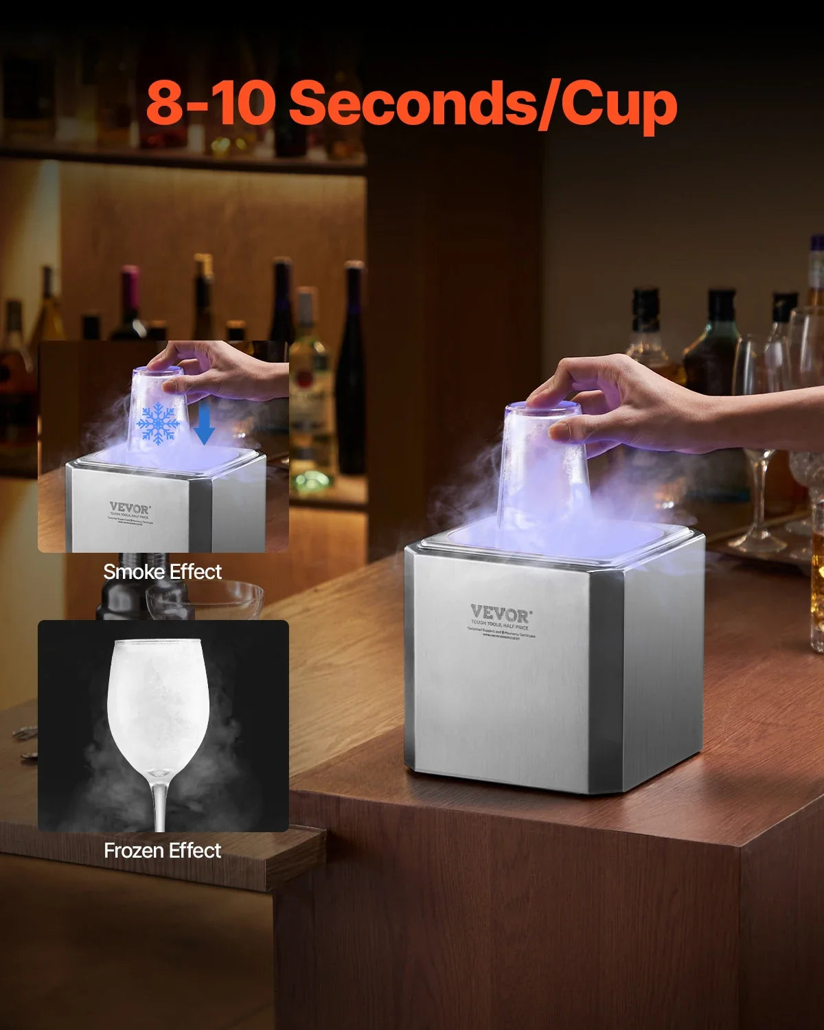Glass Froster Chiller, CO2 Beer Glass Froster, 8-10 Seconds/Cup with LED Light, Instant Glass Chiller for Wine, Cocktail