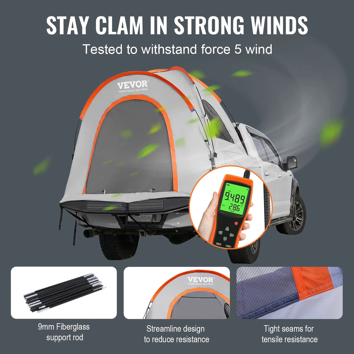 Truck Bed Tent 5.5'-6' Pickup Truck Tent with Rain Layer and Carry Bag Waterproof PU Double Layer Truck Tent for Camping