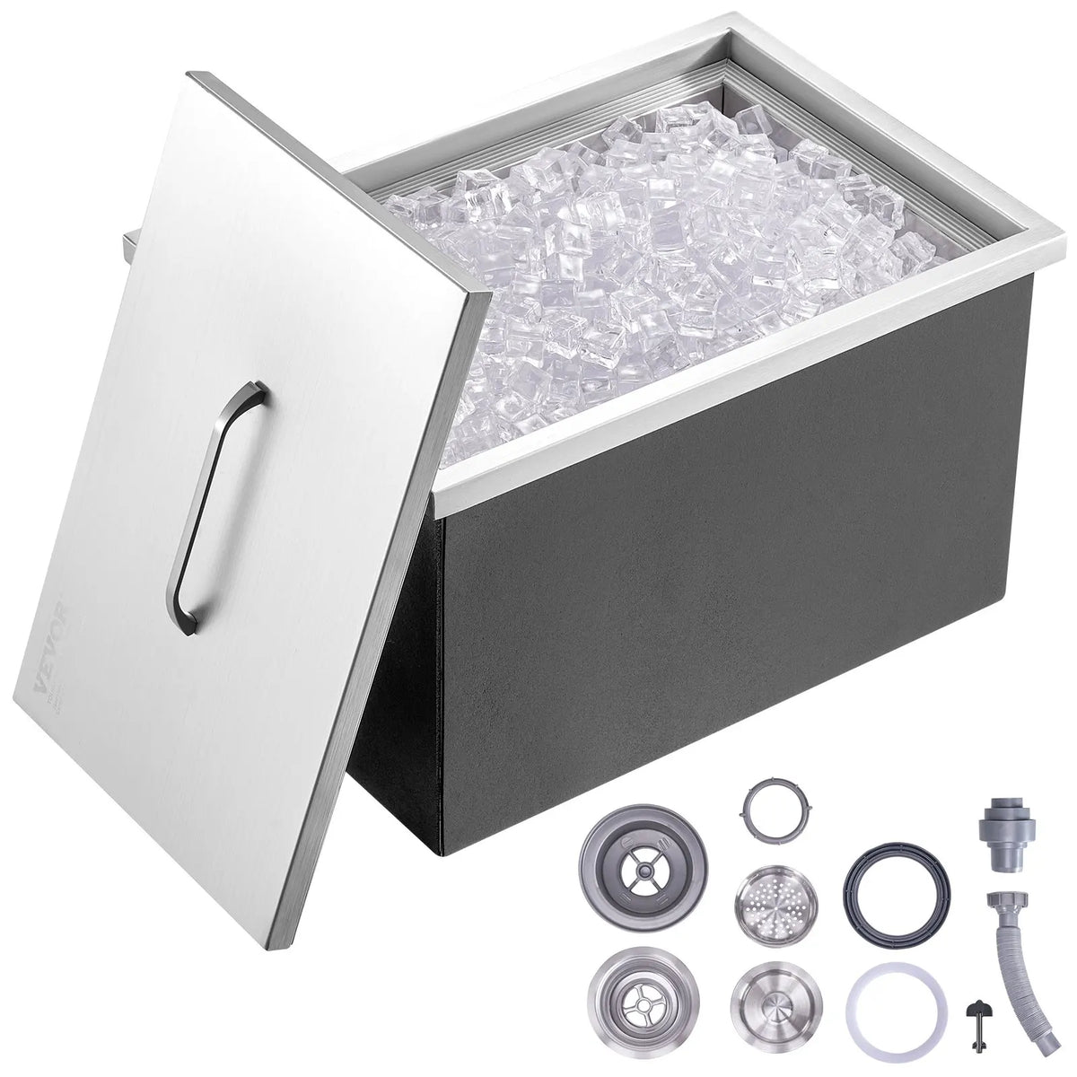 Drop in Ice Chest,Stainless Steel Ice Cooler,Commercial Ice Bin with Cover,Outdoor Kitchen Ice Bar,for Cold Wine Beer