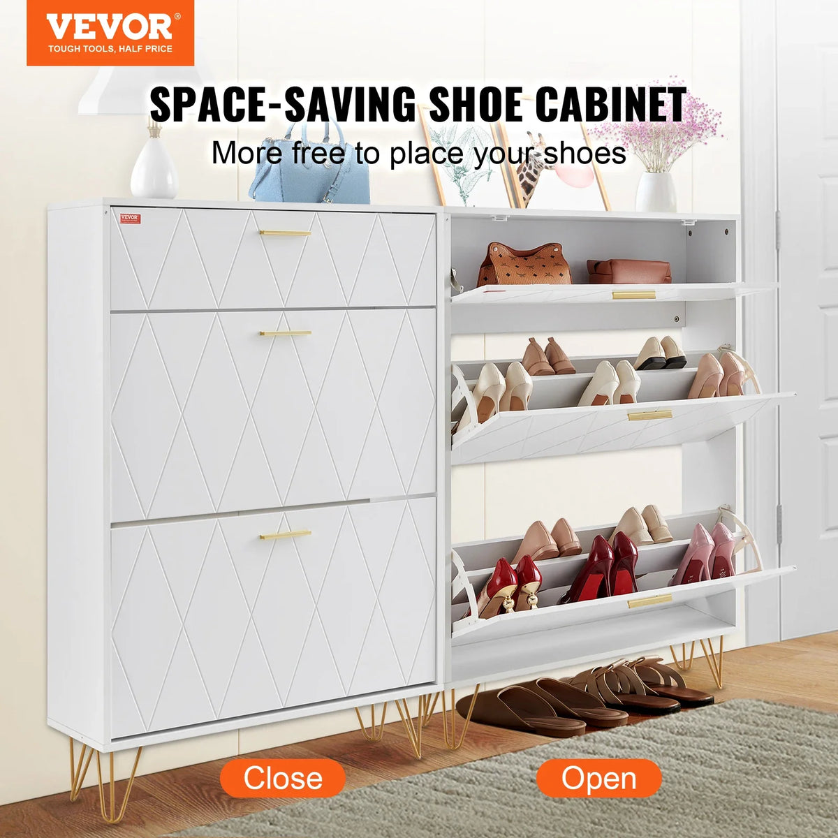 Shoe Cabinet with 2/3 Flip Drawers Shoe Storage Cabinet for Entryway Free Standing Shoe Storage Organizer for Heels Boots