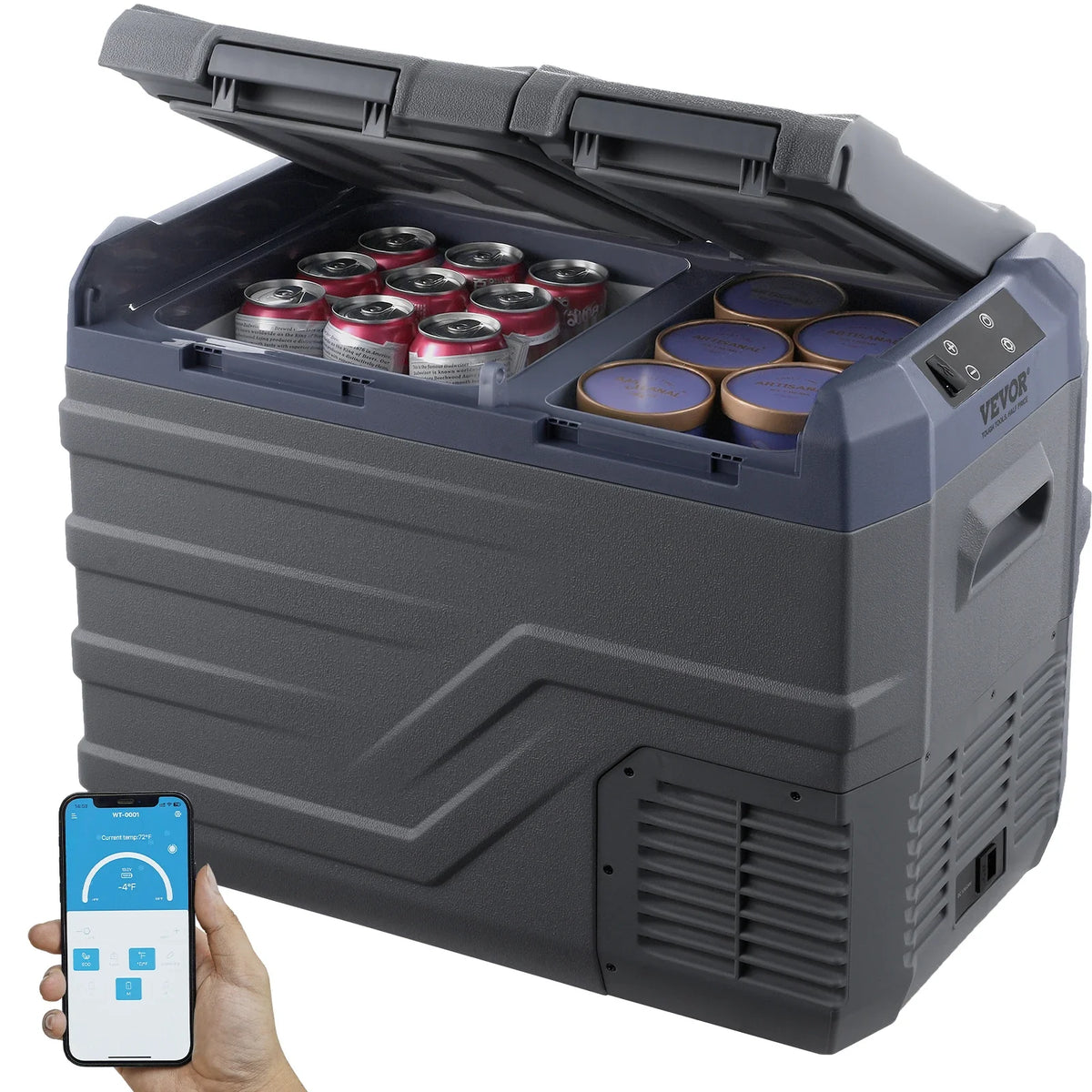 12V Car Refrigerator Fridge, 32 L Dual Zone Portable Freezer, 12/24V DC and 100-240V AC Compressor Cooler for Outdoor