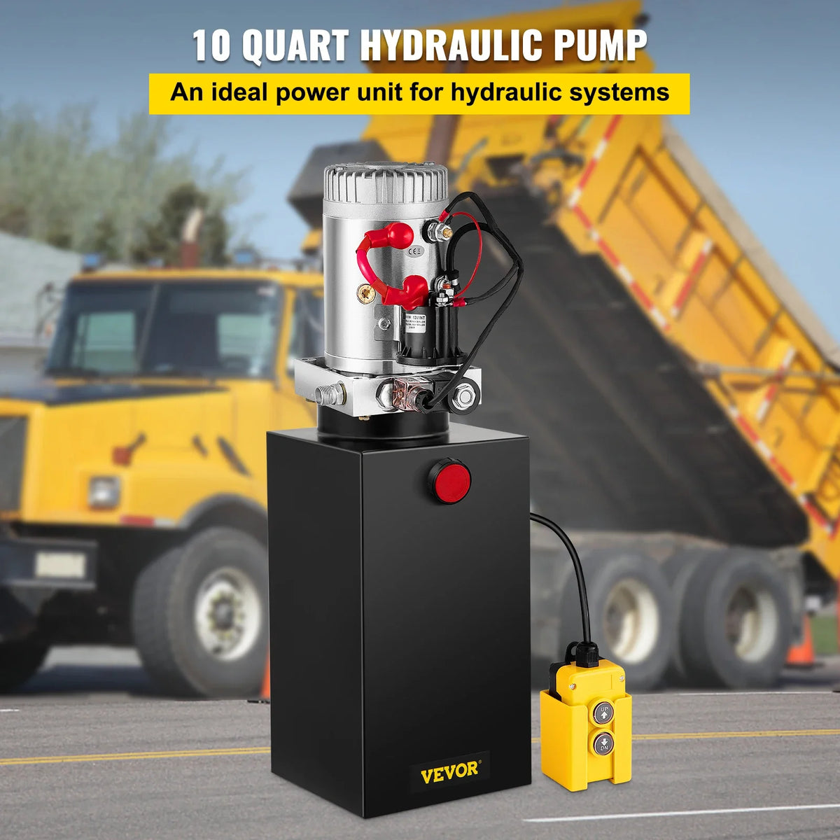 Hydraulic Pump 10 Quart Hydraulic Power Unit Single Acting Dump Trailer Pump 2 GPM Flow Rate 3200PSI Max Relief Pressure
