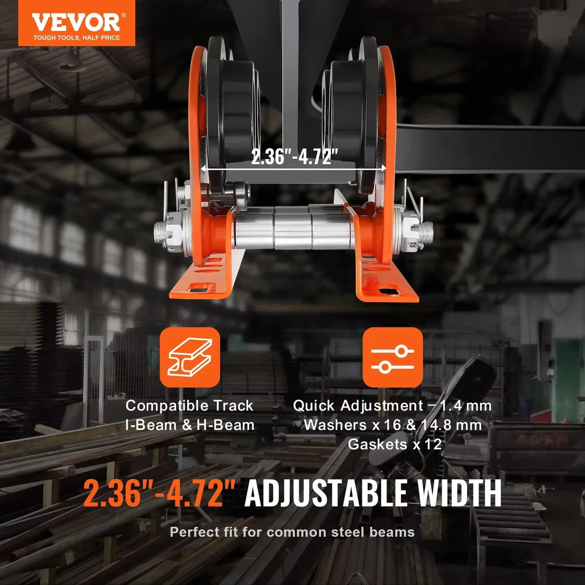 Electric Hoist Manual Trolley 0.5/1 Ton Capacity for PA200 PA250 PA300 PA400 PA500 Push Beam Trolley with Dual Wheels