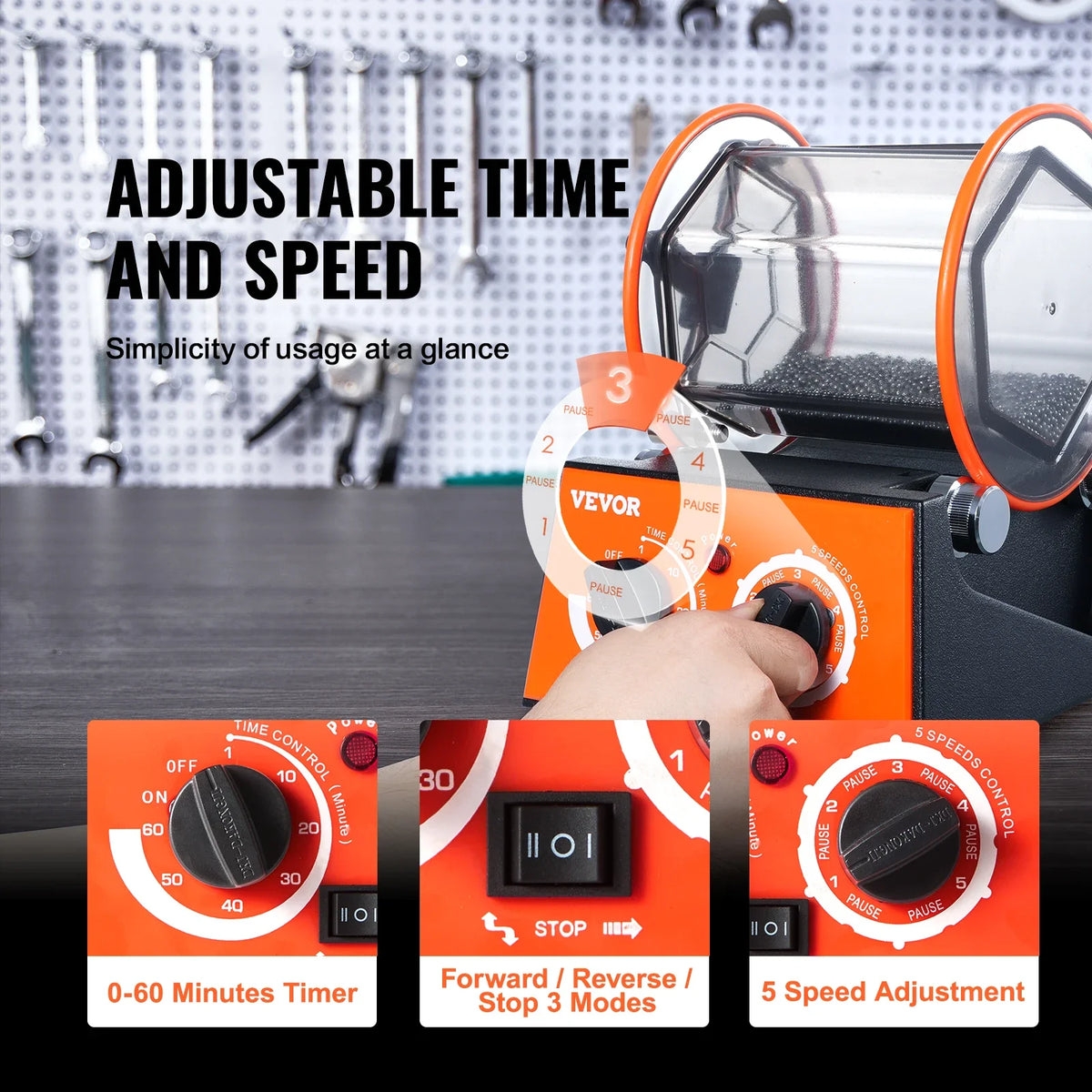 Jewelry Polisher Tumbler, 3/5kg Capacity Mini Rotary Tumbler Machine w/0-60 Minutes Timer,5 Speeds Jewelry Rotary Finisher