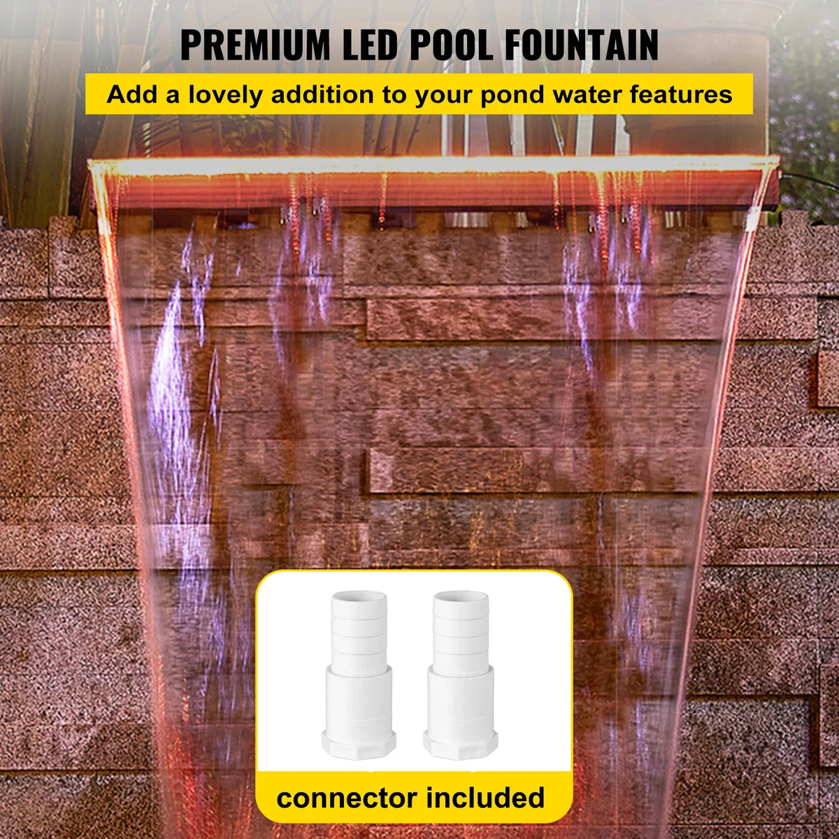 Fountain Spillway 92cm Width Pool Waterfall Fountain W/17 Colors Led Pool Waterfall Kit Outdoor Garden Pool Waterfall