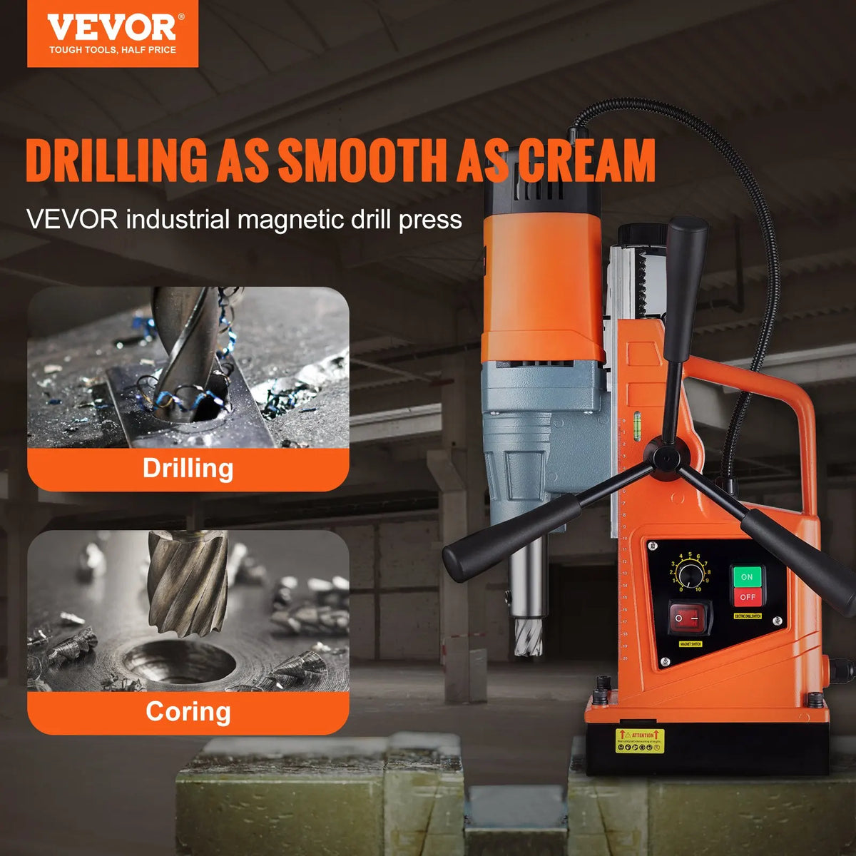 1550W Mag Drill, 2" Metal Boring 2922lbf Force, 0-500 RPM Portable Drill Press for Steel, Industrial & Home Workshop Use