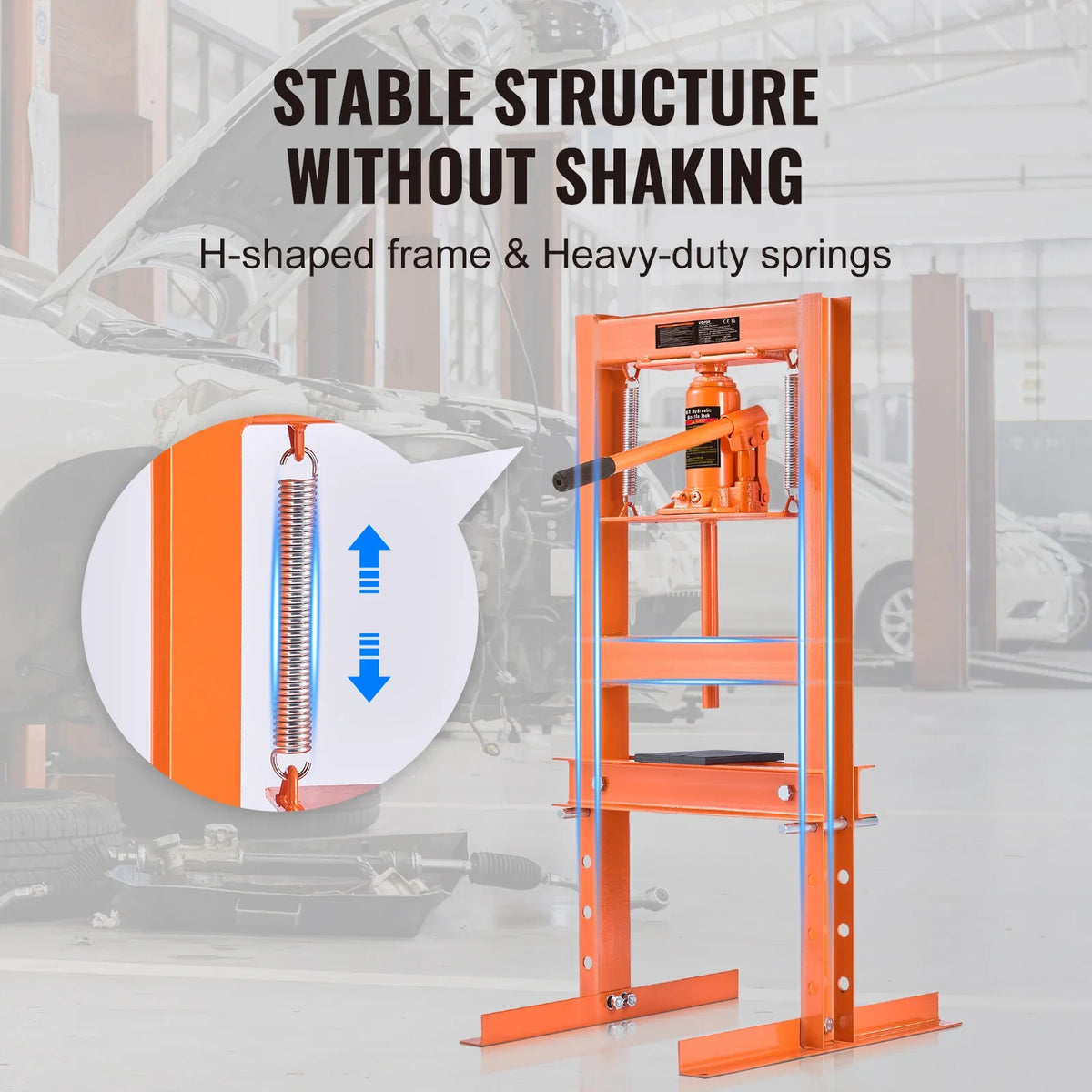 6/12 Ton Hydraulic H-Frame Garage Floor Adjustable Shop Press with Plates 6T/12T Orange for Garages or Professional Shops