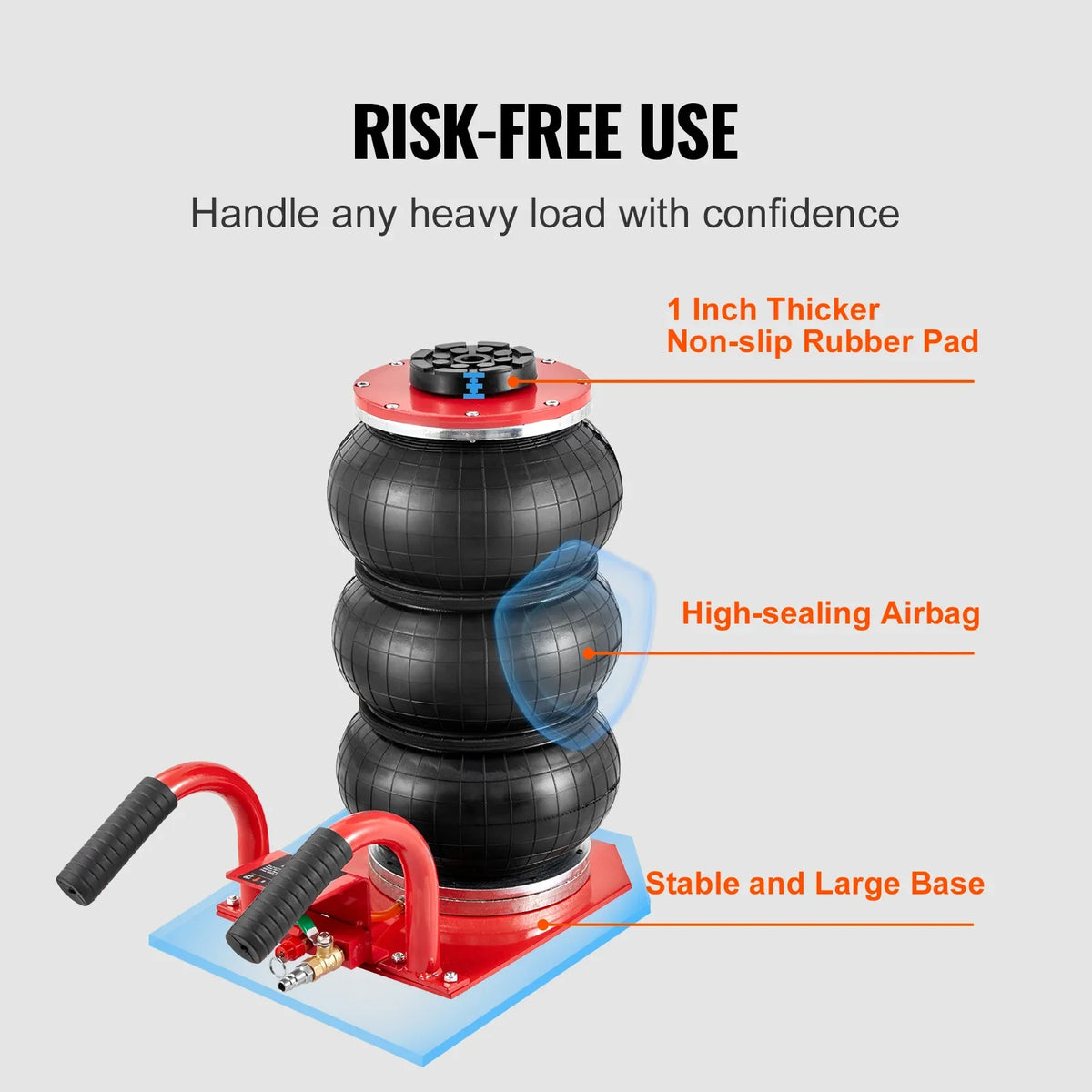 3 Ton/6600 lbs Triple Bag Air Jack 3-5 s Fast Lifting Pneumatic Jack, with Side Handles for Car Garage Repair