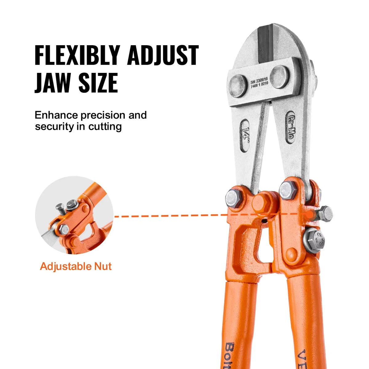 Bolt Cutter 8in/14in/18in/24in Lock Cutter Bi-Material Handle with Soft Rubber Grip Chrome Molybdenum Alloy Steel Blade