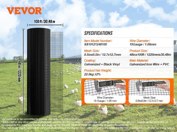 Hardware Cloth Galvanized Wire Mesh Roll Vinyl Coating Metal Wire Mesh for Chicken Coop Barrier Poultry Enclosures Black