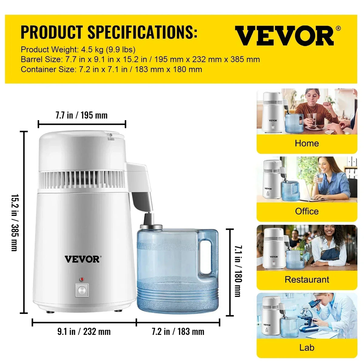 Water Distiller 4L Purifier Filter Dispenser Heating Drinking Bottle Softener 304 Stainless Steel Home Appliance for Offic
