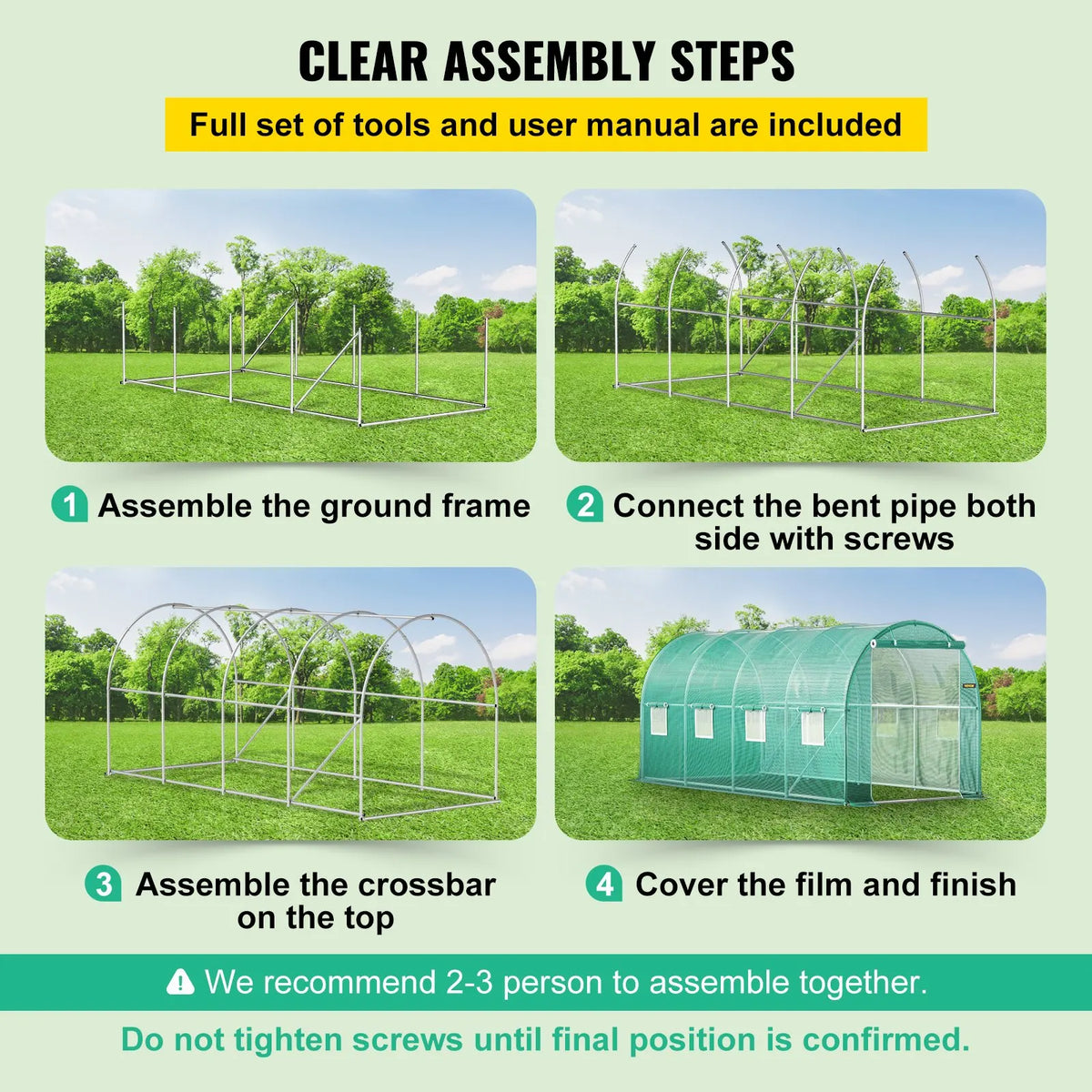 Walk-in Tunnel Greenhouse Galvanized Frame & Waterproof Cover 15x7x7/10x7x7/20x10x7/12x7x7 ft Greenhouses & Cold Frames