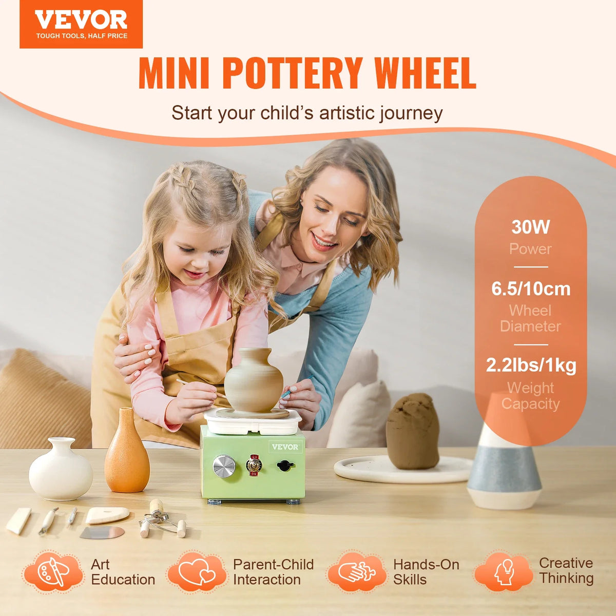 Mini Pottery Wheel 320RPM Adjustable Speed Electric Ceramic Wheel Machine for Art Craft Work Home DIY