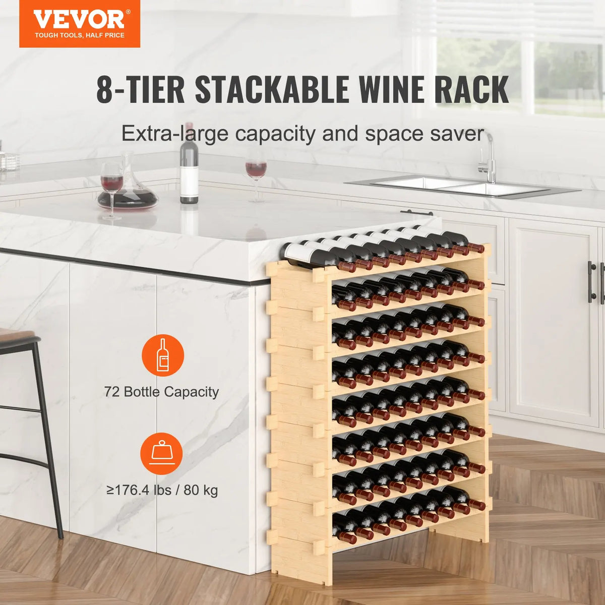 18/36/42/48/72Bottle Stackable Modular Wine Rack Free Standing Wine Storage Rack Bamboo Wine Holder Display Shelves Cellar