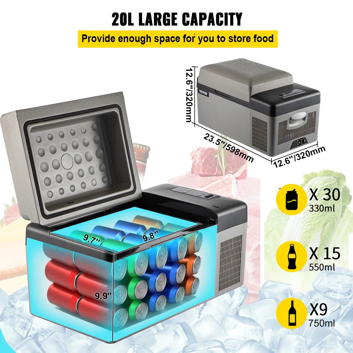 20L Car Refrigerator,12V Portable Refrigerator App Control(-4℉~68℉), Electric Compressor Cooler w/ 12/24v DC & 110-240v AC