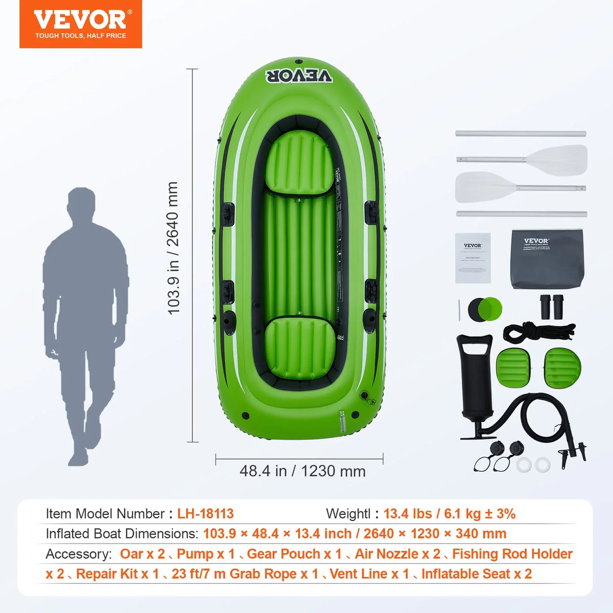 Inflatable Boat 4-Person Inflatable Fishing Boat Strong PVC Portable Boat Raft Kayak 45.6" Aluminum Oars High-Output Pump
