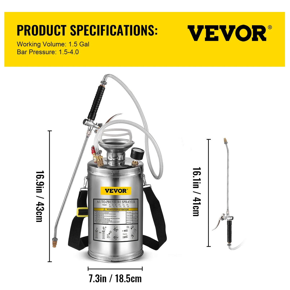 2Gal Stainless Steel Sprayer Hand Pump Sprayer with Pressure Gauge&Safety Valve Adjustable Nozzle for Gardening Sanitizing