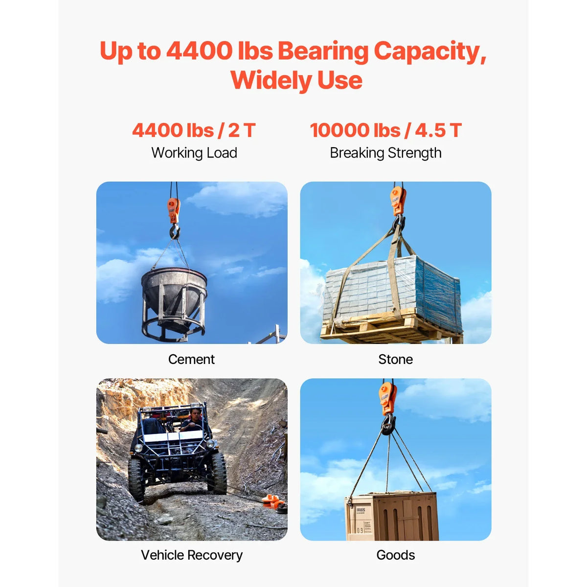 2T Snatch Block Pulley with Swivel Hook Lifting Offroad Recovery for Towing Operation on Truck Rollback Wrecker Car Hauler