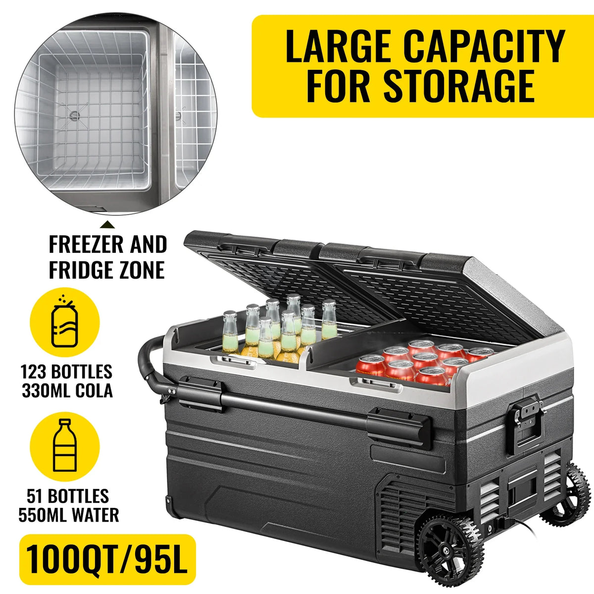 15L 95L Car Refrigerator Portable Fridge Freezer 12/24V DC 110-240 AC for Home  Outdoors RV Boat Camping Traveling Use