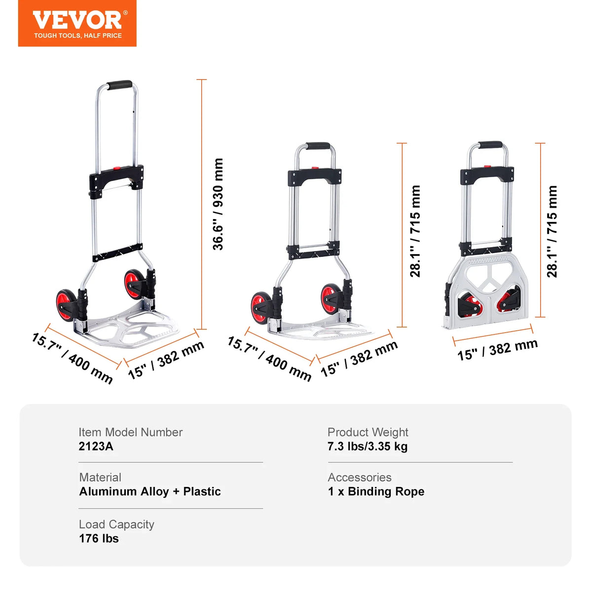 176 lbs Folding Hand Truck Dolly Aluminum Stair Climbing Cart with Telescoping Handle Luggage Trolley for Home Shopping