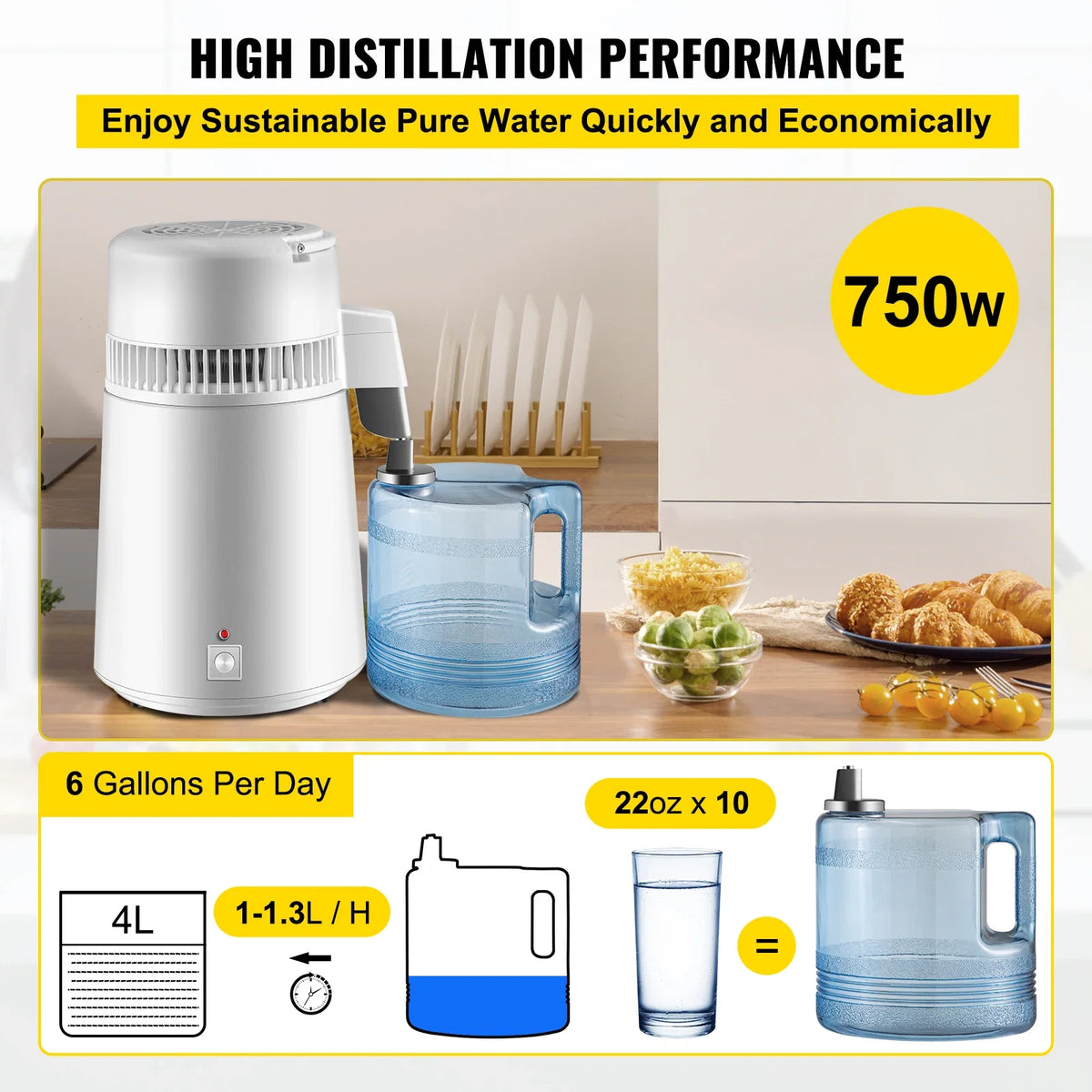 4L Water Distiller Purifier Filter Dispenser Heating Drinking Bottle Softener 304 Stainless Steel Home Appliance for Offic