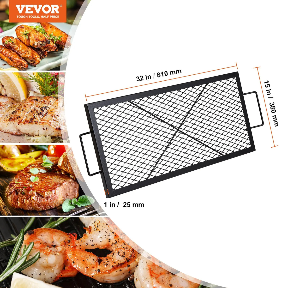 X-Marks Rectangle Fire Pit Grill Grate,Heavy Duty Steel Campfire BBQ Grill Grid,Portable Cookware for Outside Party