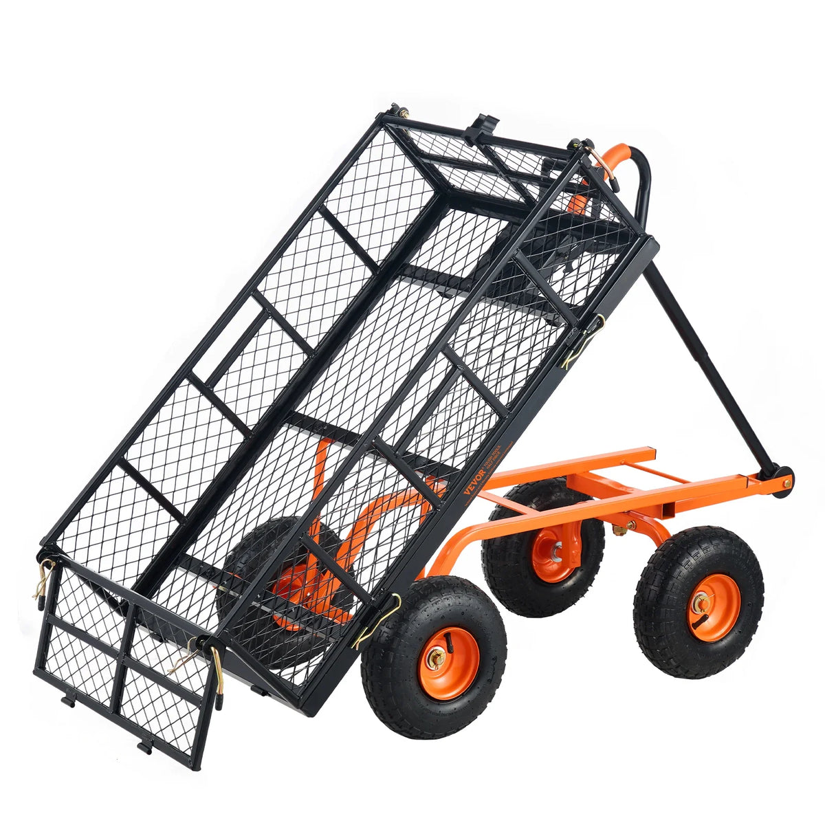 Garden Cart Sturdy Metal Utility Wagon 400lbs Load Versatile Dump Cart with Dual-Function Handle&10" Wheels Wheelbarrow