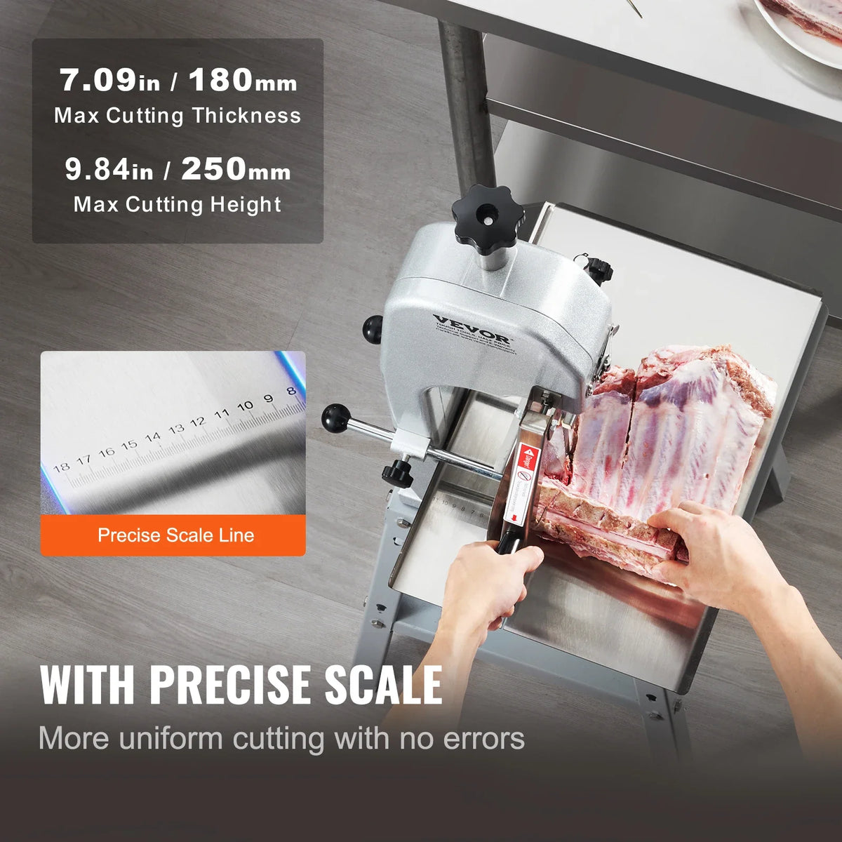 Electric Meat Saw, 850W Stainless Vertical Cutter,19.1"x15" Workbench,7.09" Cutting Thickness, w/5 Blades for Slicing Meat