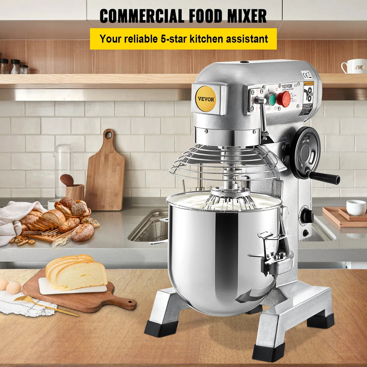 Commercial Stand Mixer,15Qt Stainless Steel Bowl,500W Heavy Duty Electric Food Mixer w/3 Speeds Adjustable 113/184/341 RPM