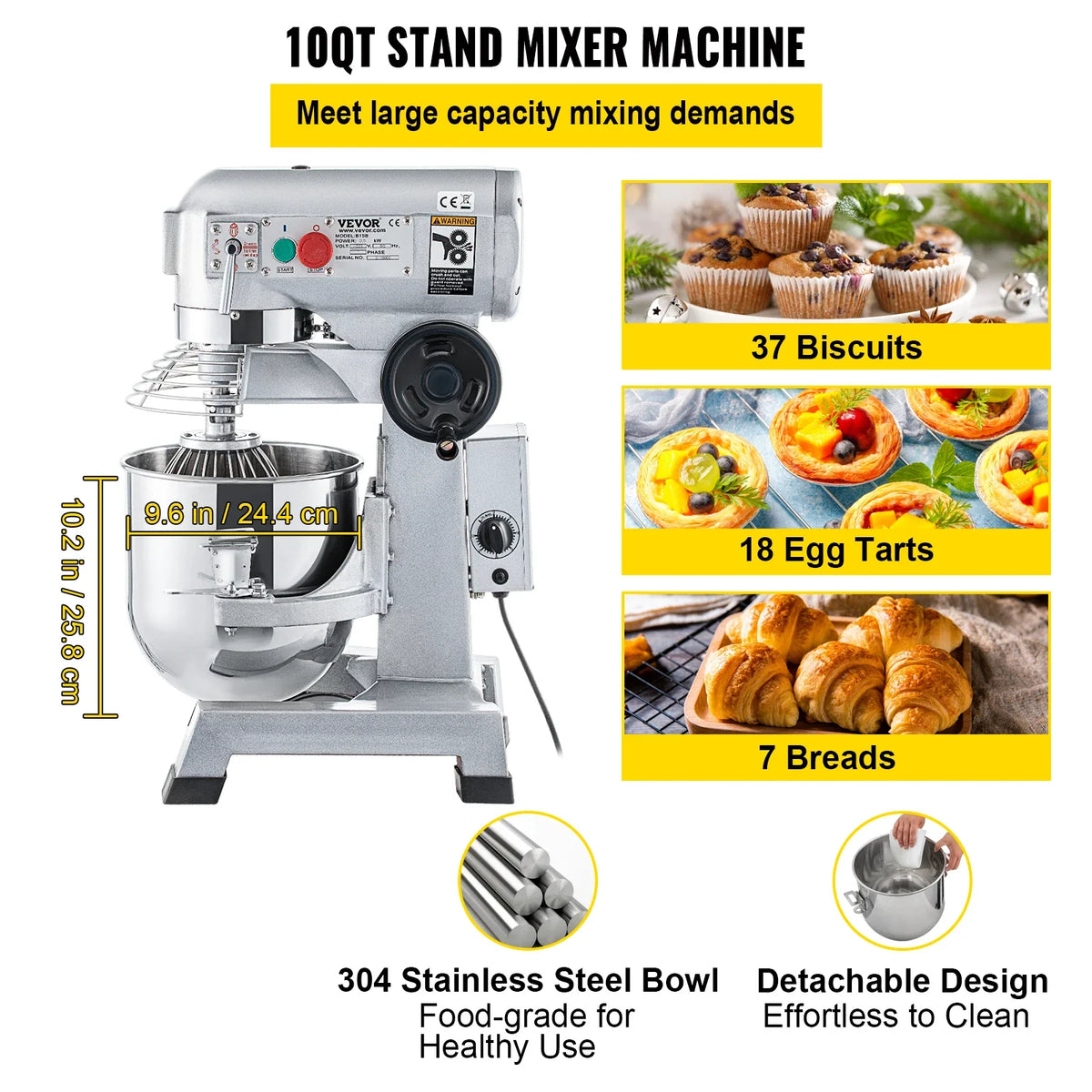 Commercial Food Mixer 10-30 Qt, Timer & Speed Control, Stainless Steel Bowl, Heavy Duty for Bakery/Pizzeria/Restaurant