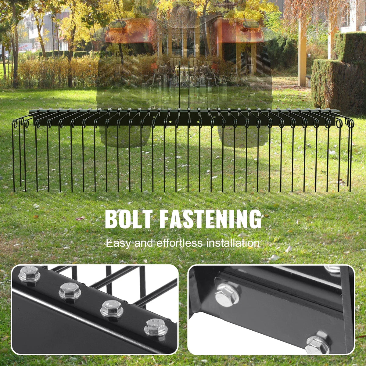 Tow Behind Landscape Rake 72" 32 Steel Tines Tow Lawn Dethatcher Rake Attaches to Tractor for Leaves/Pine Needles/Grass