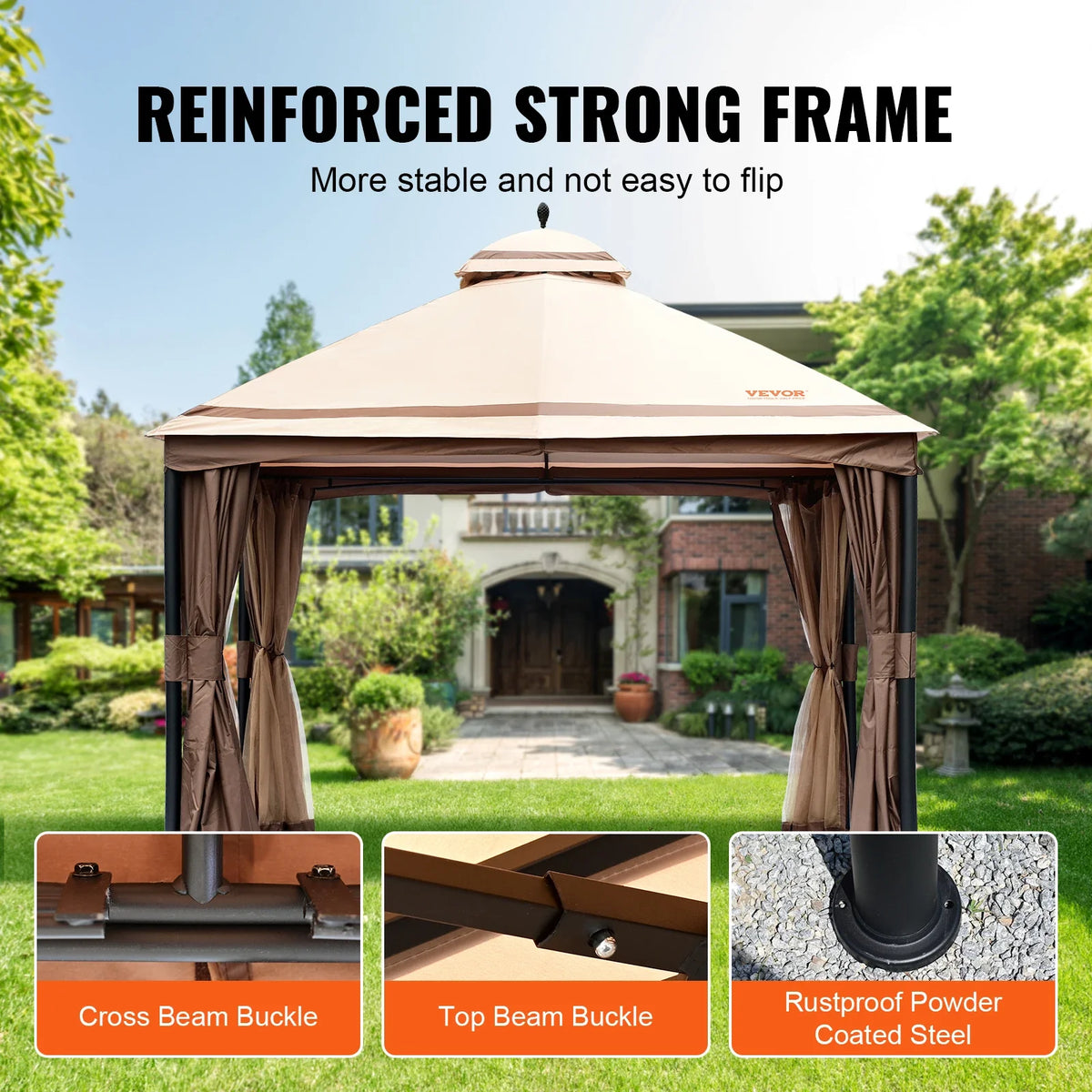 11x11ft/10x10ft/10x13ft Portable Gazebo PU Coated 250D Garden Market Waterproof Collapsible Canopy Party Tent for Outdoor