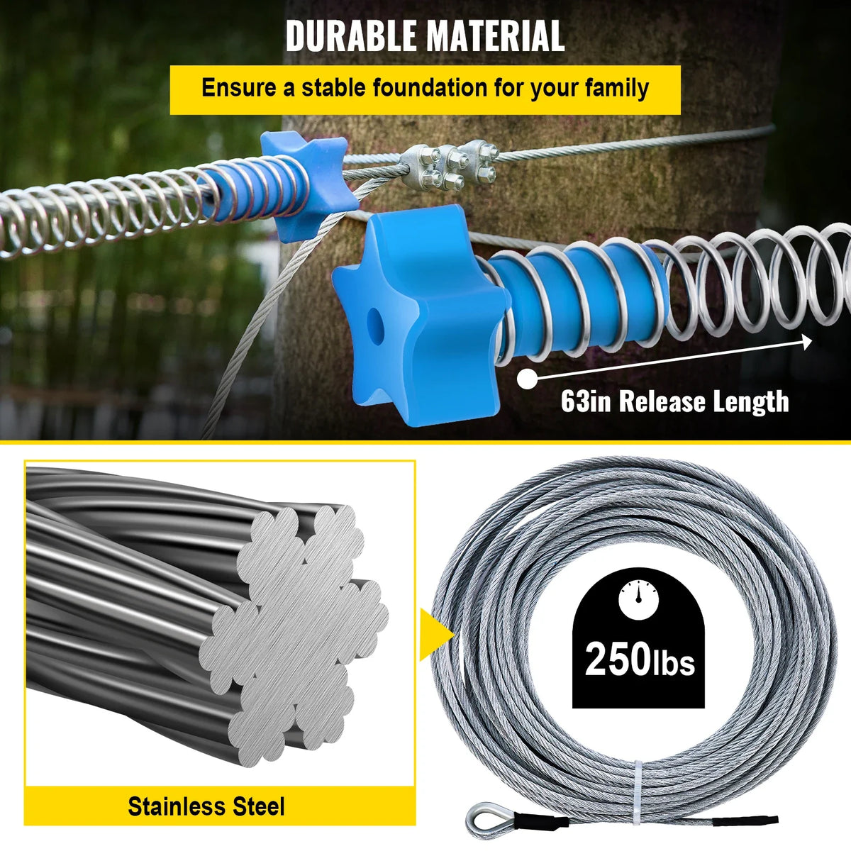 60/80FT Zip line Kits for Backyard Zip Lines for Kid and Adult Included Swing Seat Zip Lines Brake and Steel Trolley