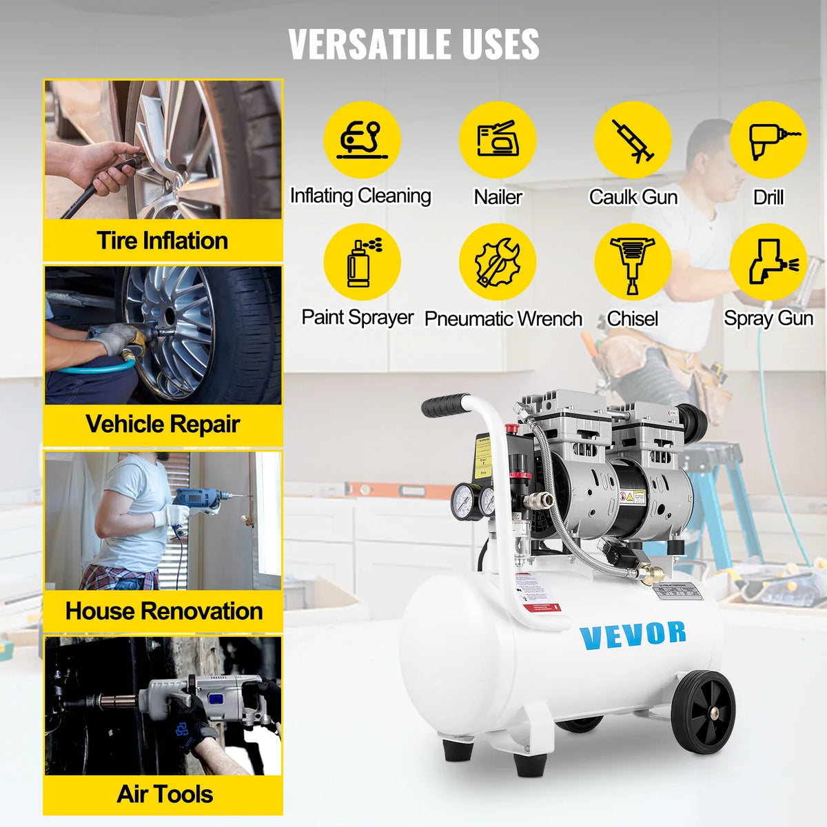 Air Compressor 6.6/11 Gal,Portable Air Compressor 1 HP, Oil Free Air Compressor Steel Tank 750W Ultra Quiet Compressor