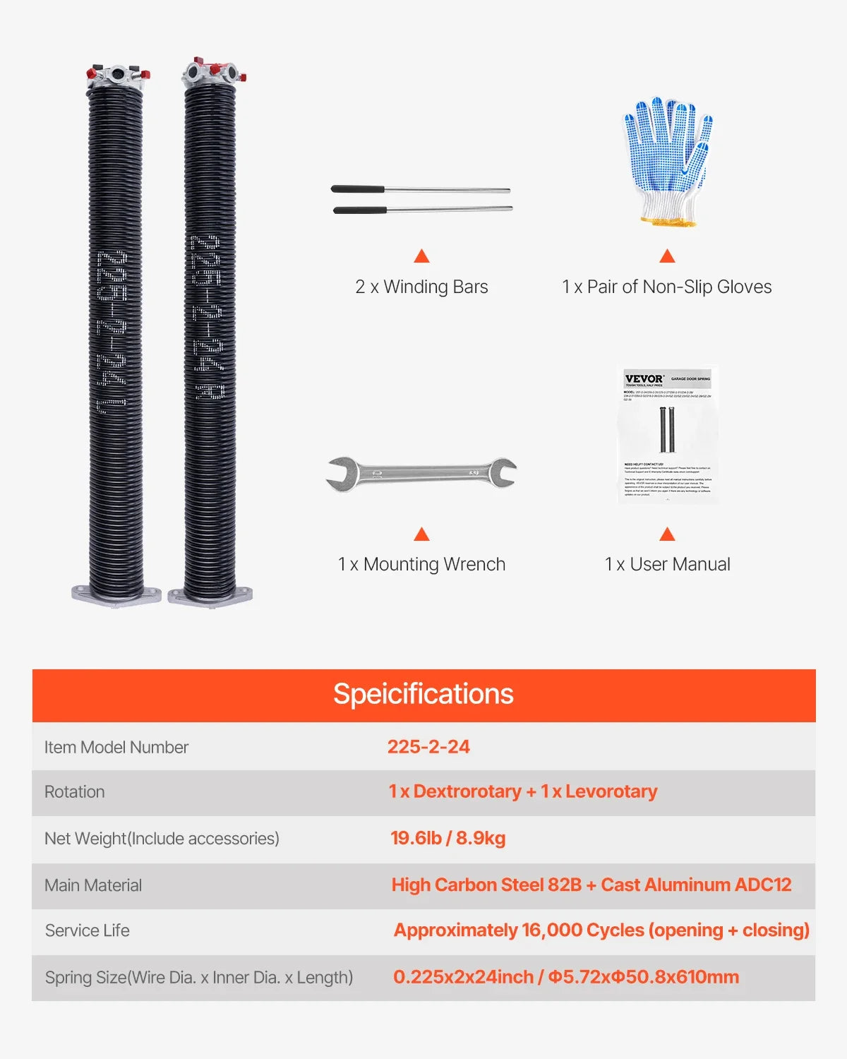 Garage Door Torsion Springs Pair Cycles Electrophoresis Black Coated for Replacement Garage Door Springs