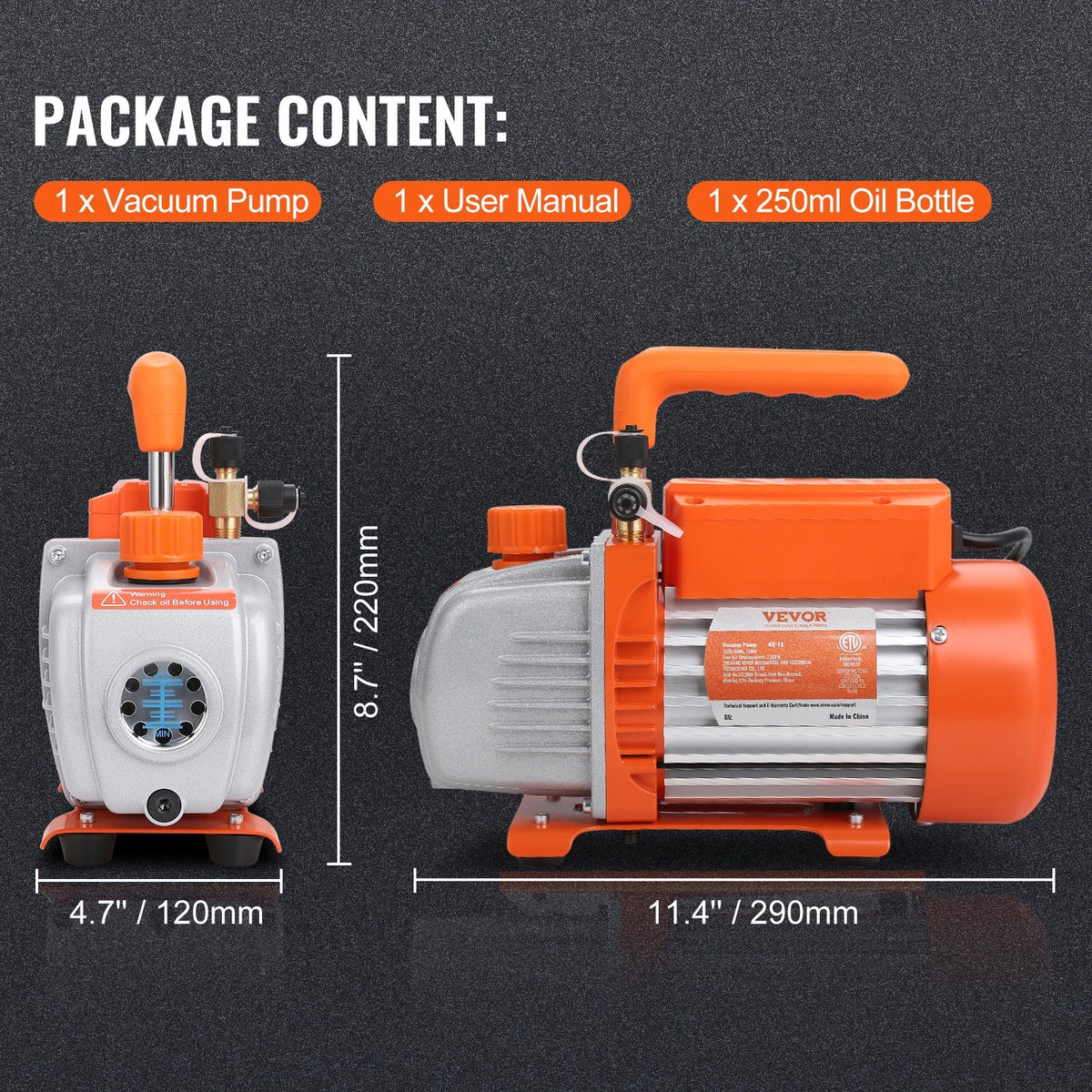 1/5 HP Single Stage Vacuum Pump 3.5 CFM AC Air Conditioning Conditioner Vacuum Pump HVAC Repair Refrigeration Maintenance