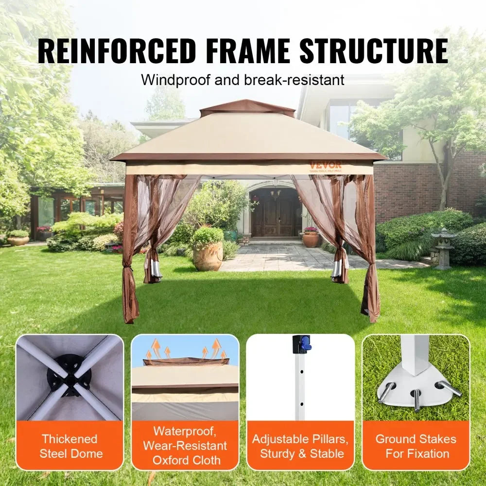 11x11/10x10/10x13ft Portable Patio Gazebo PU Coated 250D Garden Market Waterproof Collapsible Outdoor Canopy Party Tent
