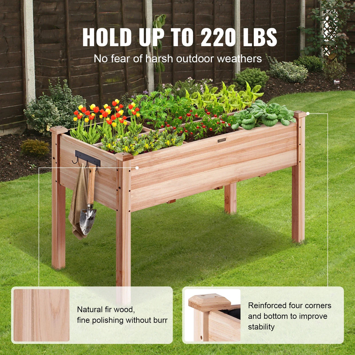 Raised Garden Bed 3.9x1.9x2.5ft Garden Wooden Planter Box Elevated Outdoor Planting Boxes for Growing Flowers/Vegetables