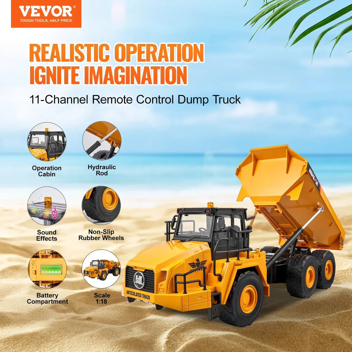 RC Dump Truck Remote Control Car Children Toys 11-Channel Electric Excavator Bulldozer for Kids Toddlers Birthday Gift