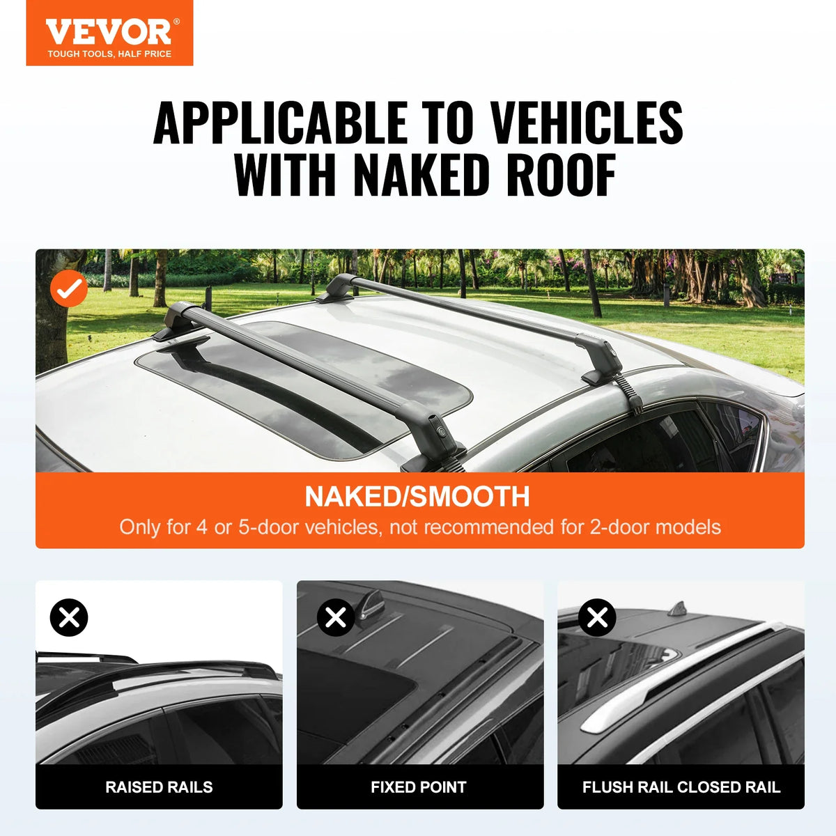 Universal 41.3" Aluminum Roof Rack Crossbars Fit Roof without Side Rail 155 lbs Load Capacity for SUVs Sedans and Vans