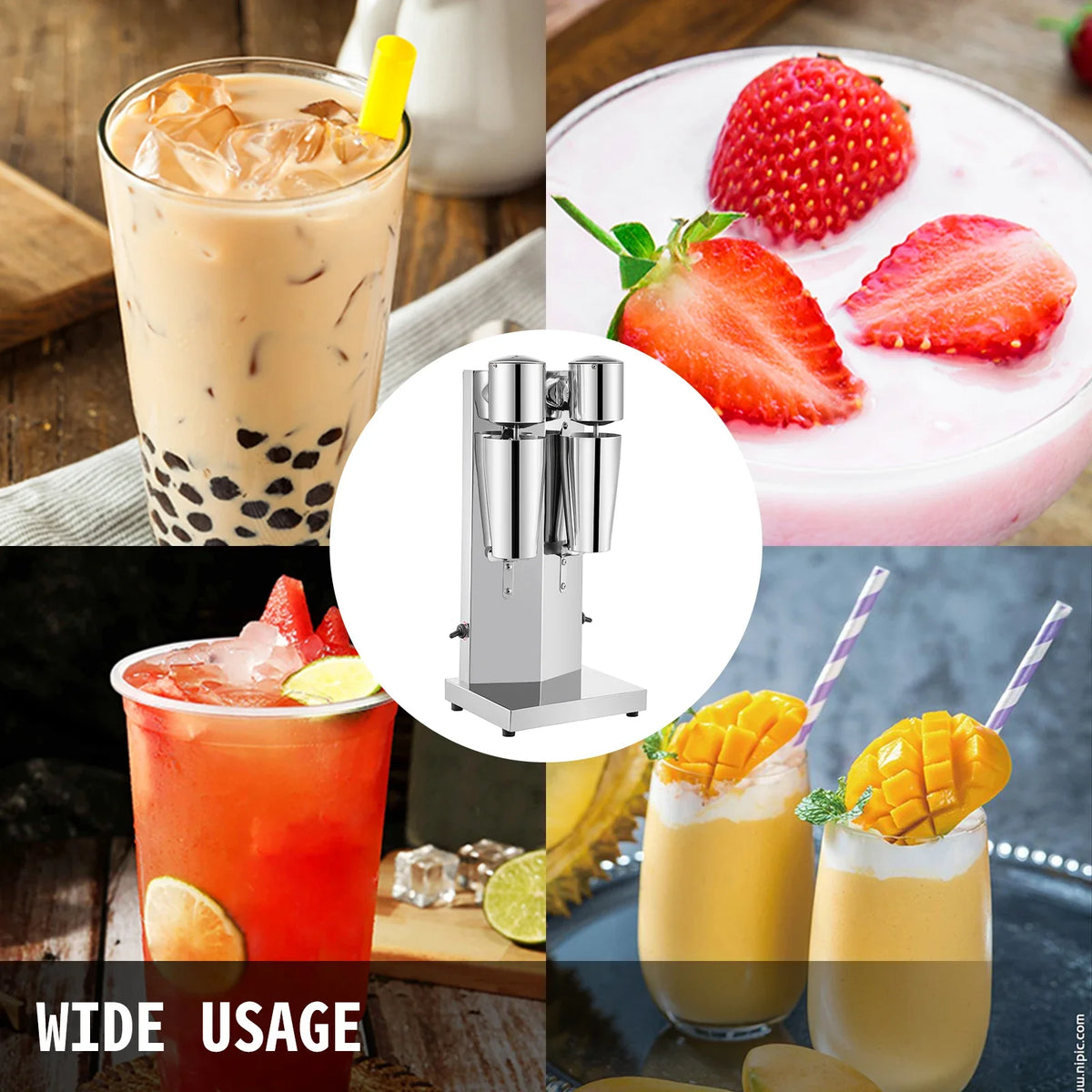 Milkshake Maker Kit Stainless Steel Electric Milkshake Maker 180W Double Head Classic Milkshake Maker w/ 800ml Cup Silver