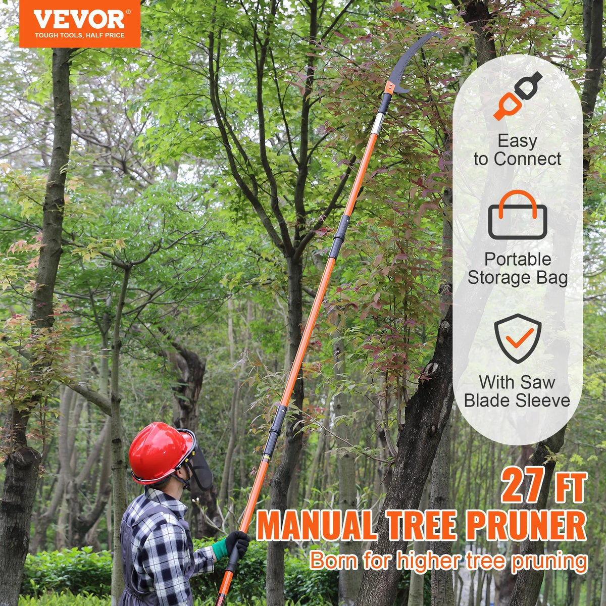 Manual Pole Saw 7.3-27 ft Extendable Tree Pruner Manual High Branches Trimmer w/ 8 Handles for Pruning Palms and Shrubs
