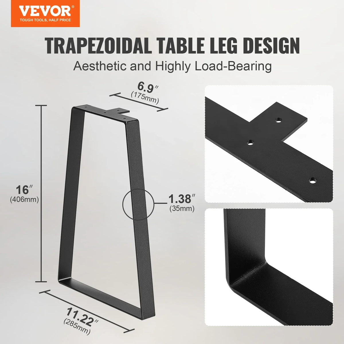 16inch Trapezoid Steel Table Legs Replacement Furniture Legs Set of 2 for DIY Coffee Tables Desks Bench Night Stands Sofa