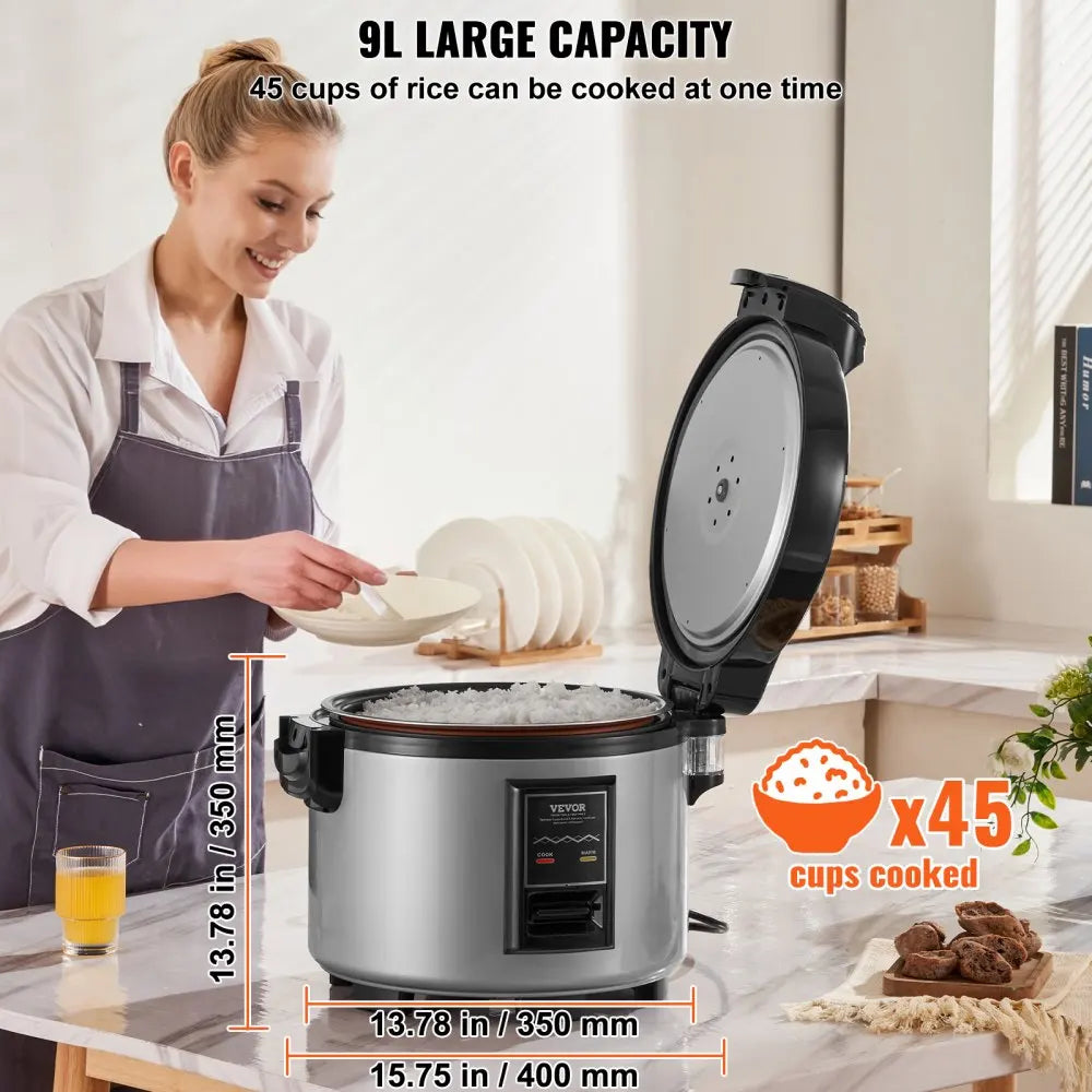 Commercial 60-Cup,13.74Qt Large Rice Cooker & Warmer, Nonstick Inner Pot, Fast Cooking, Stainless Steel for Restaurants